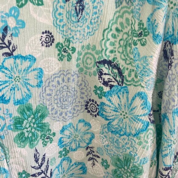 Vintage - Appleseed's - blue floral print pattern button down top - Picture 3 of 7